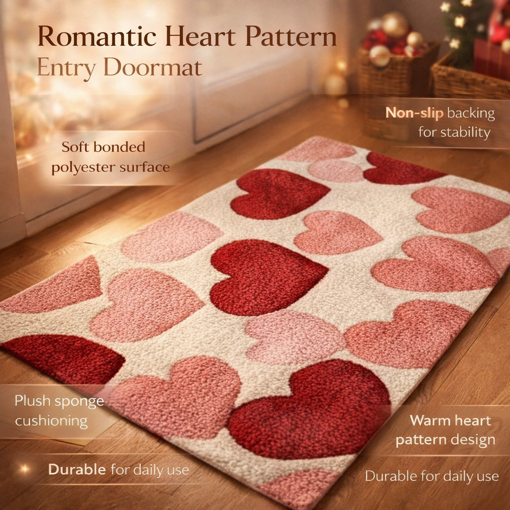 Antislip deurmat van polyester met hartenpatroon