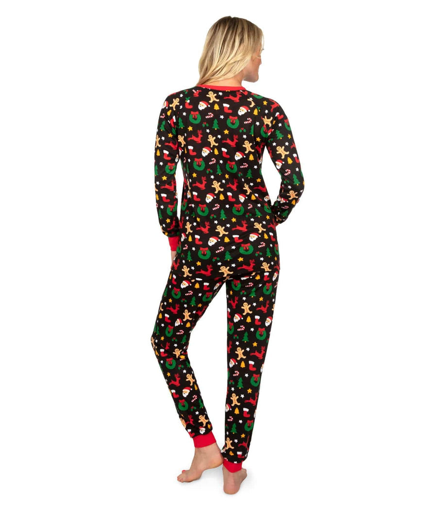 Damespyjamaset met kerstkoekjesprint, top met ronde hals en broek met trekkoord