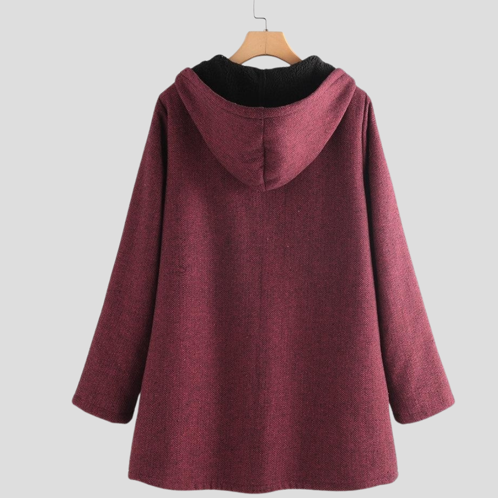 Effen fleece mantel met capuchon voor dames