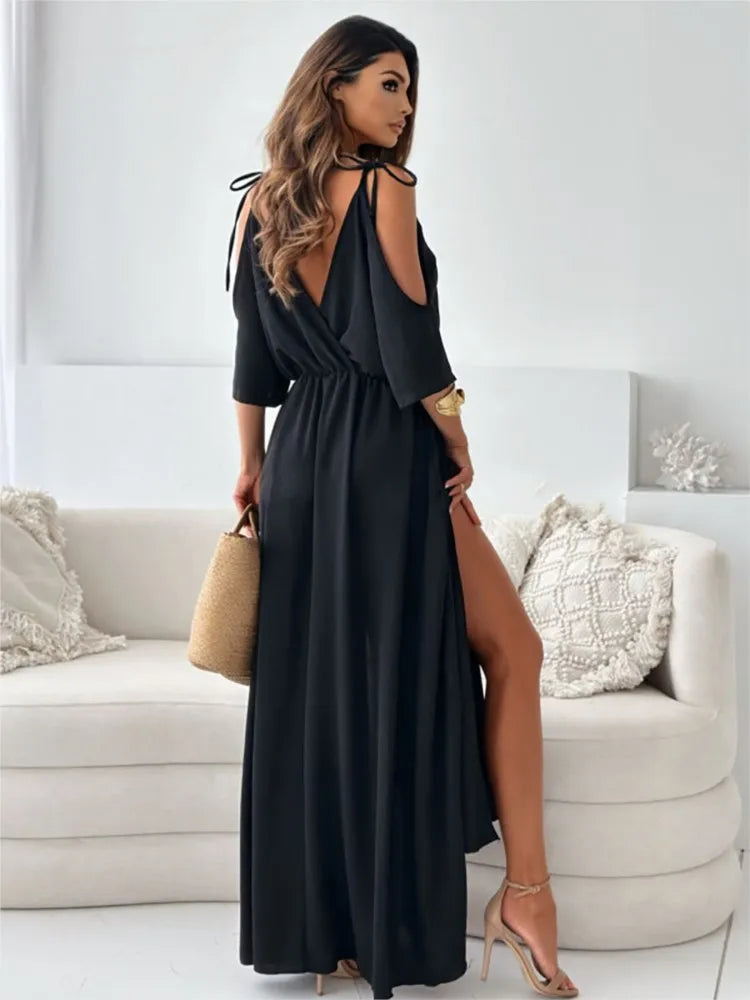 Elegante maxi-jurk met blote schouders