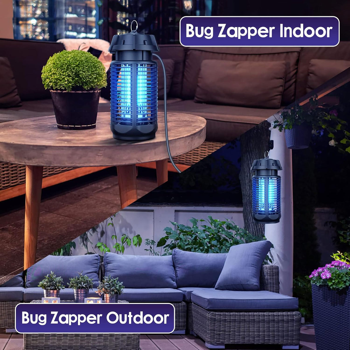 Elektrische insectenverdelger met 20W uv-licht en 4200V hoogspanningsrooster, IPX4 waterdicht