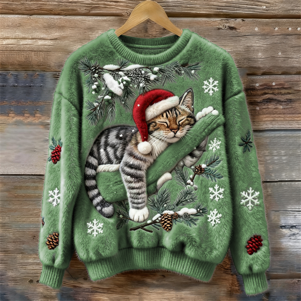 Feestelijke kersttrui met kat