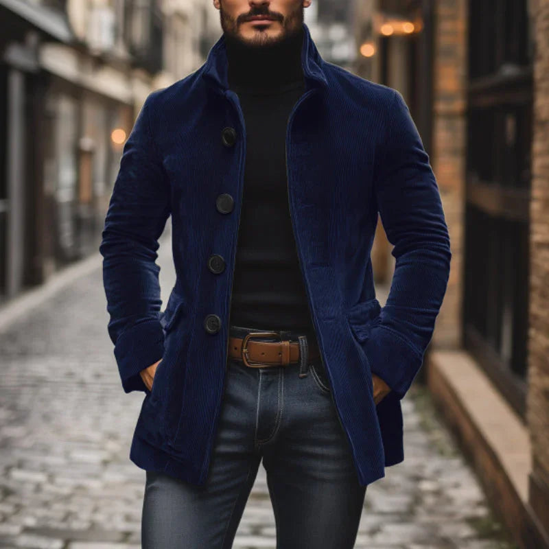 Herenjack in tailored fit met hoge kraag en ribstructuur