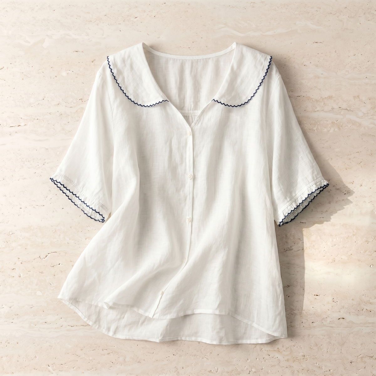 Katoenen vintage damesblouse met picotkraag en losse pasvorm