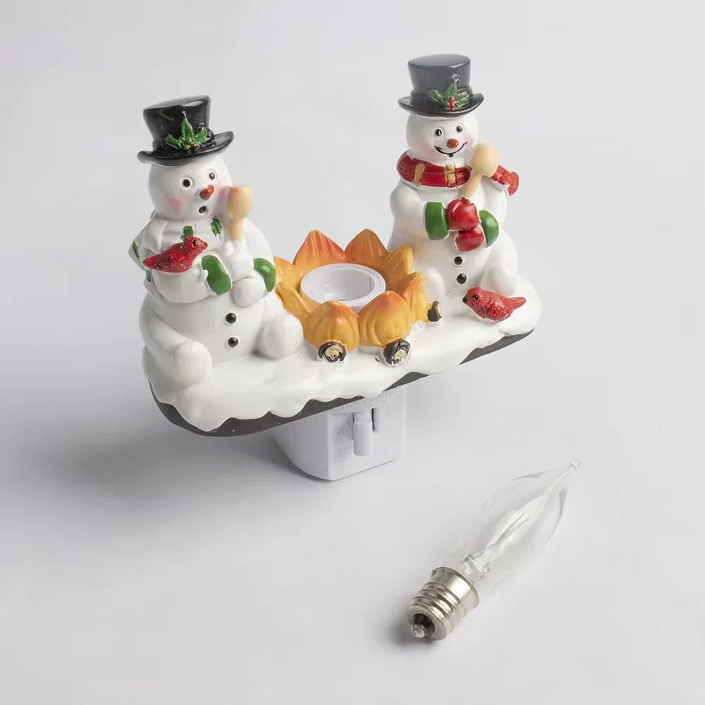 Kerstnachtlampje met sneeuwpop-kampvuurdesign en stekkerbediening