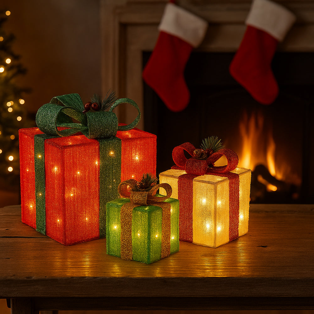 LED-cadeaudozen - set van 3 stuks - rood, groen & geel