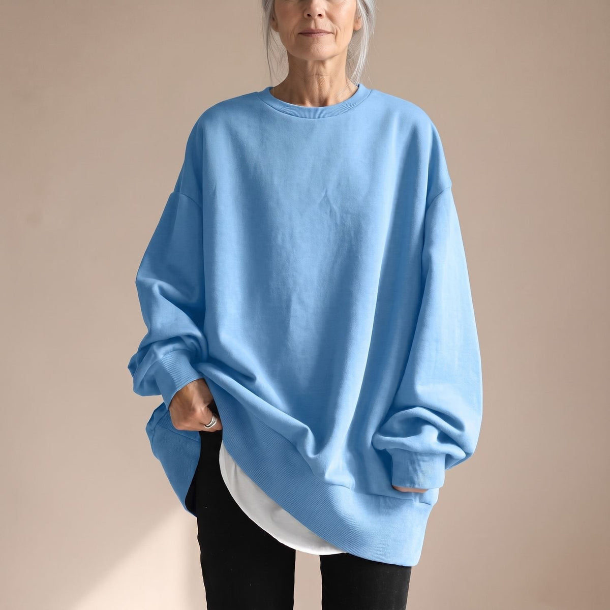 Oversized tuniektrui voor dames met verlaagde schouders en ronde hals
