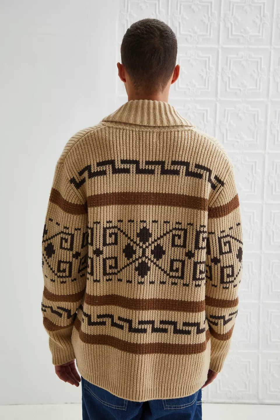 Vintage gebreid jacquardvest voor heren