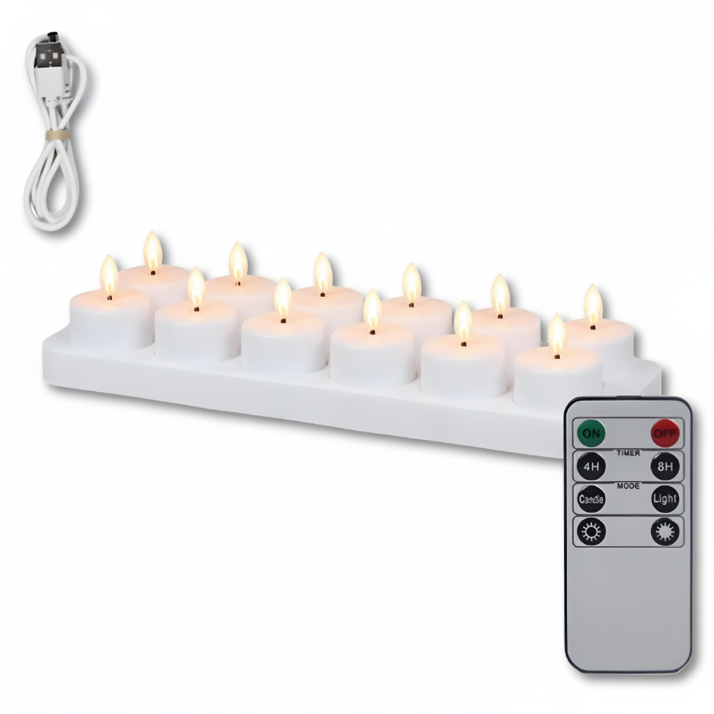 Vlamloze led-kaarsen set met afstandsbediening, timer en usb-herlaadbaar