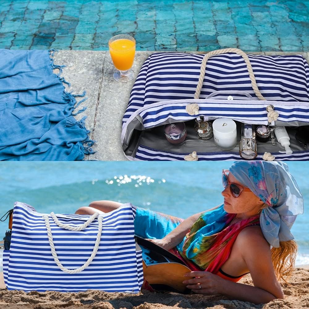 Waterbestendige extra grote strandtas met extra reisetui