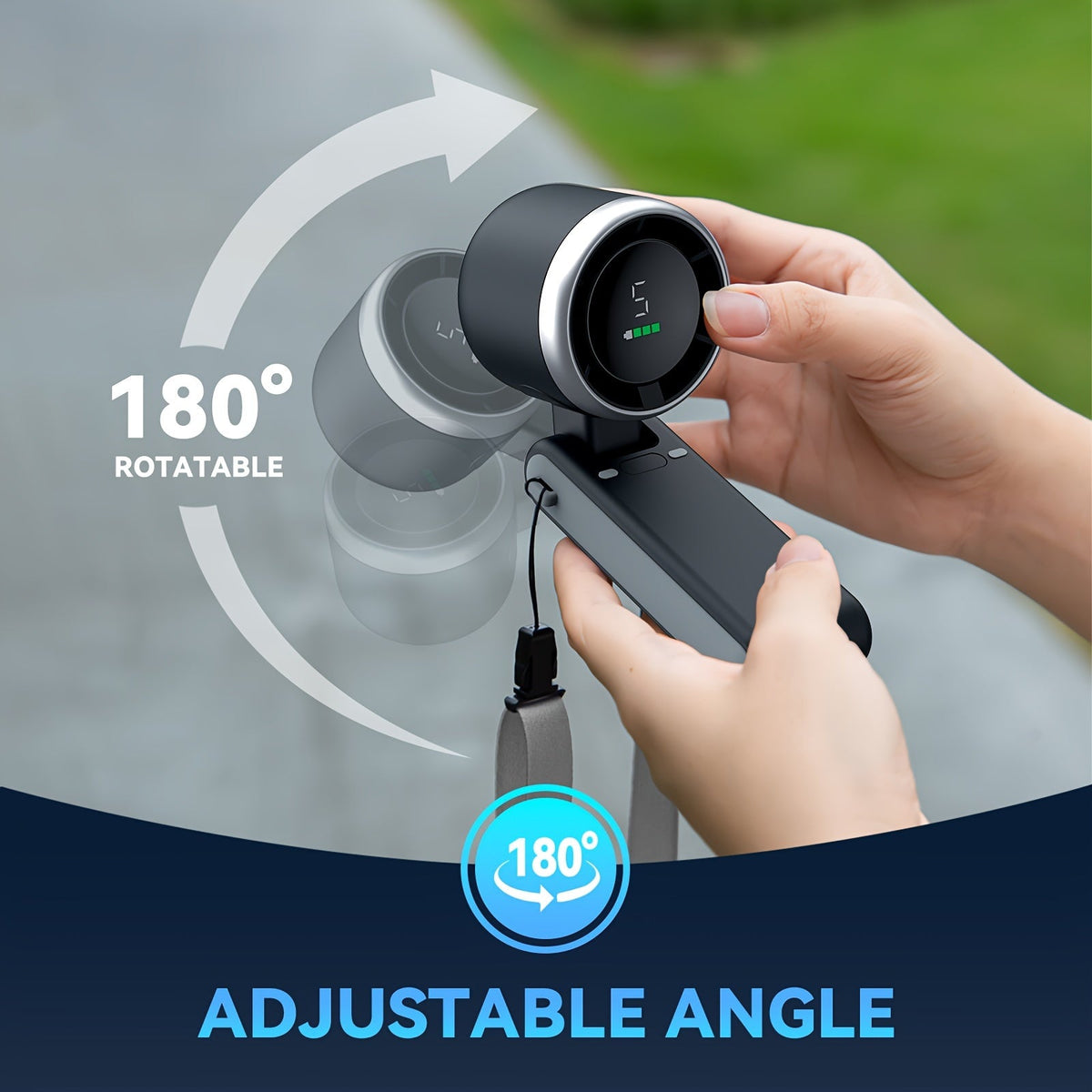 12-Uurs turbo handventilator met led-licht - Koelventilator op batterij met 5 snelheden, 3-in-1 luchtturbotechnologie - Compact ontwerp voor outdoor, reizen en dagelijks gebruik