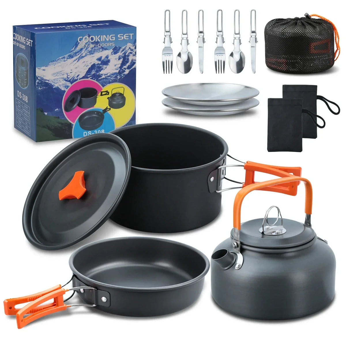 17-Delige kook- en servies-set voor camping