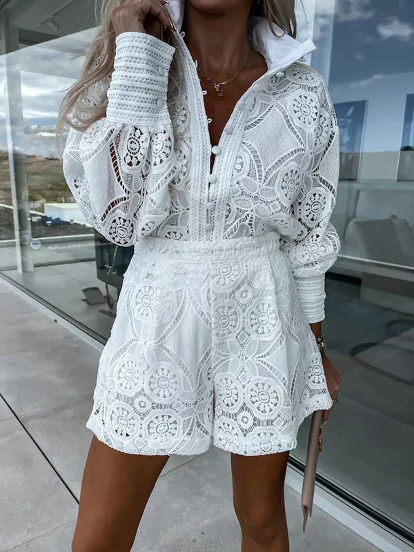 2-Delige zomerset voor dames met boho kant | Luchtig, effen en ideaal voor festivals