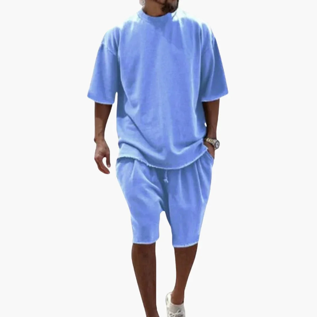 2-Delige zomerset voor heren met oversized T-shirt en korte broek met trekkoord
