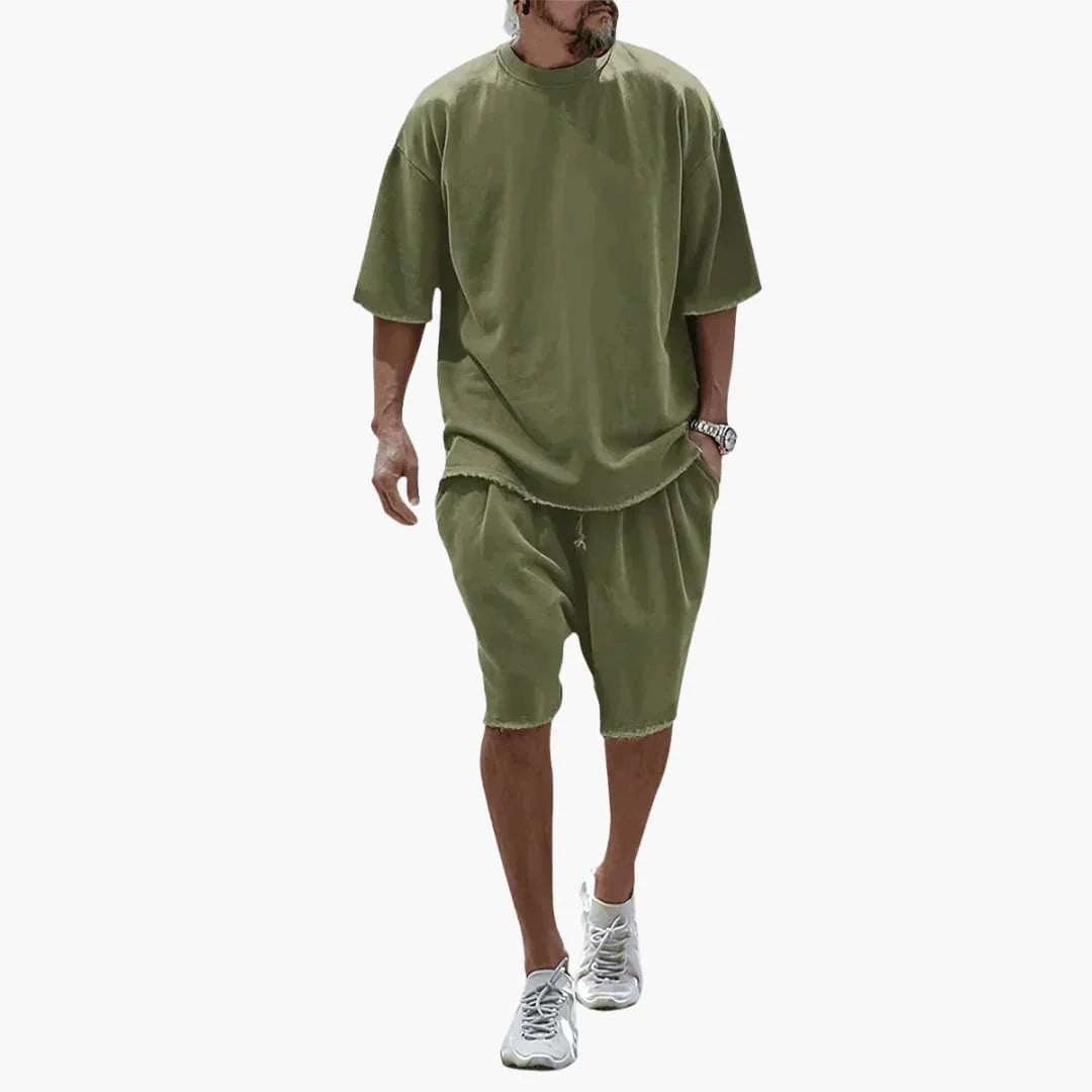 2-Delige zomerset voor heren met oversized T-shirt en korte broek met trekkoord