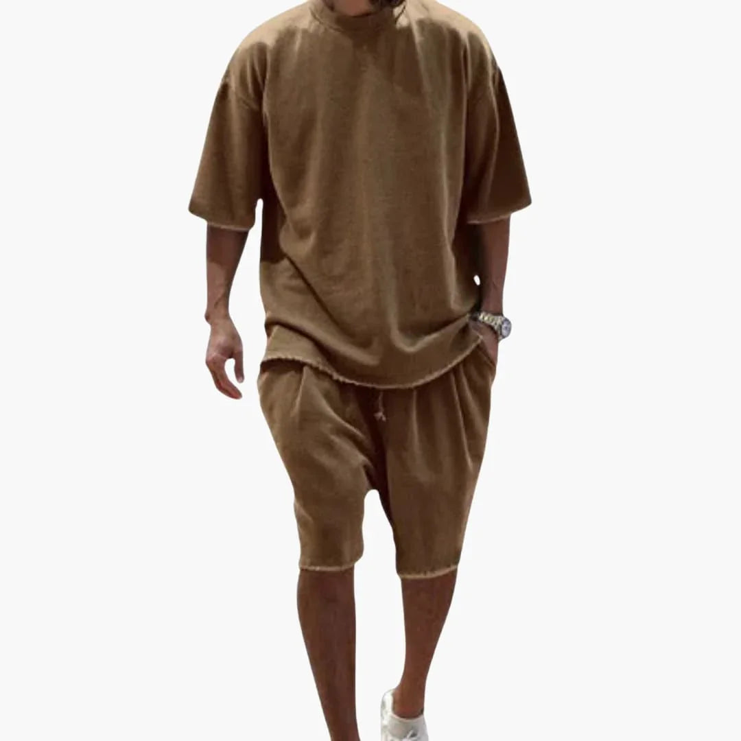 2-Delige zomerset voor heren met oversized T-shirt en korte broek met trekkoord