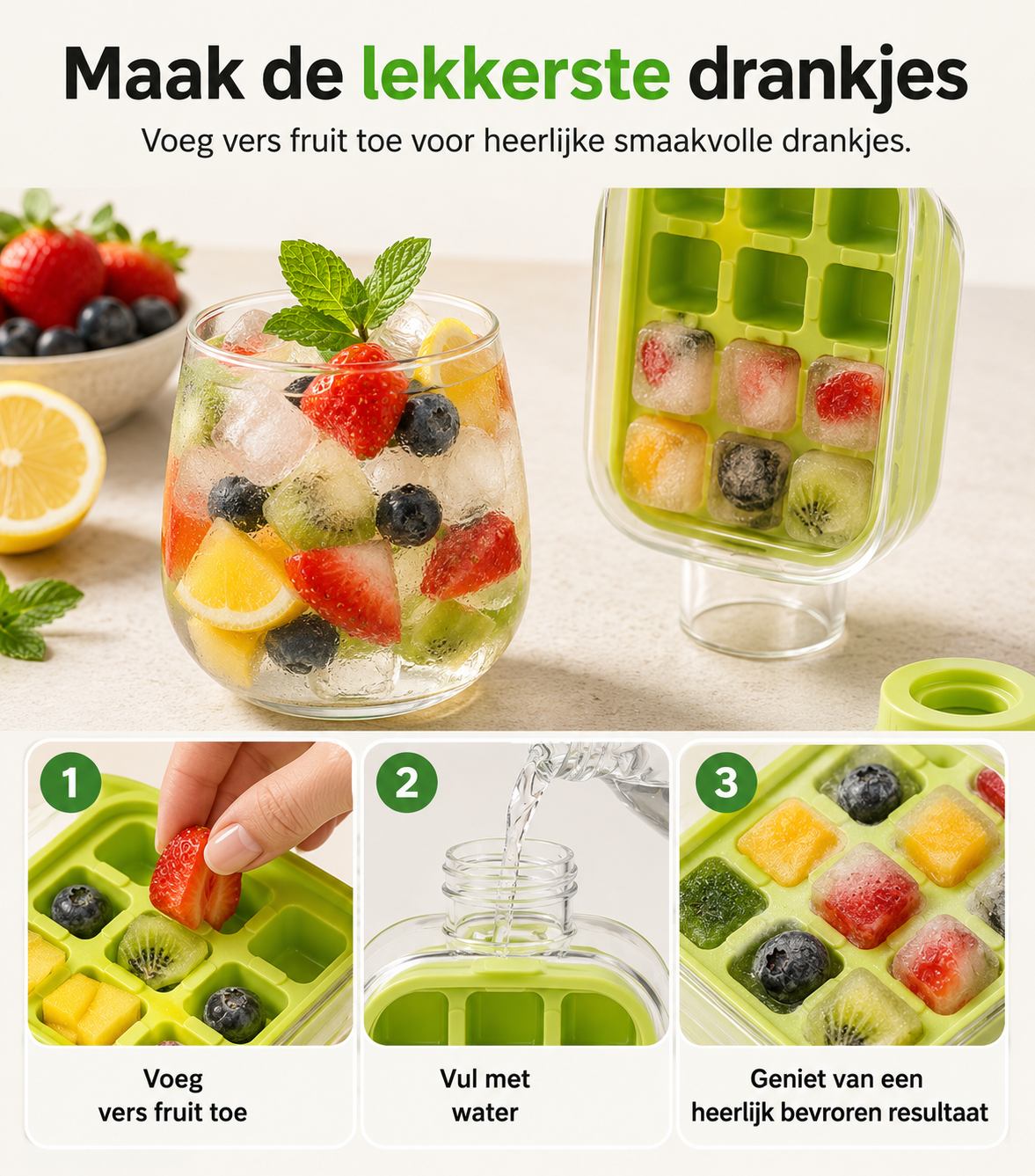2-In-1 ijsblokjesfles — Vullen, invriezen & drukken