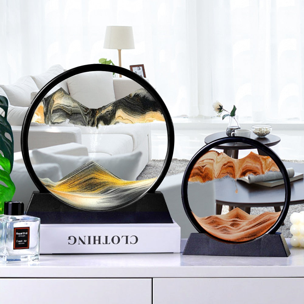 3D zandloper met landschap