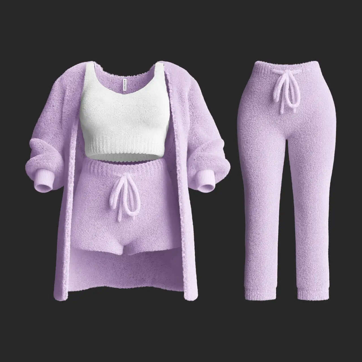 4-Delige pluche gebreide loungewearset voor dames