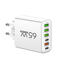 65W USB-oplader met zes poorten voor kantoor, thuis en op reis