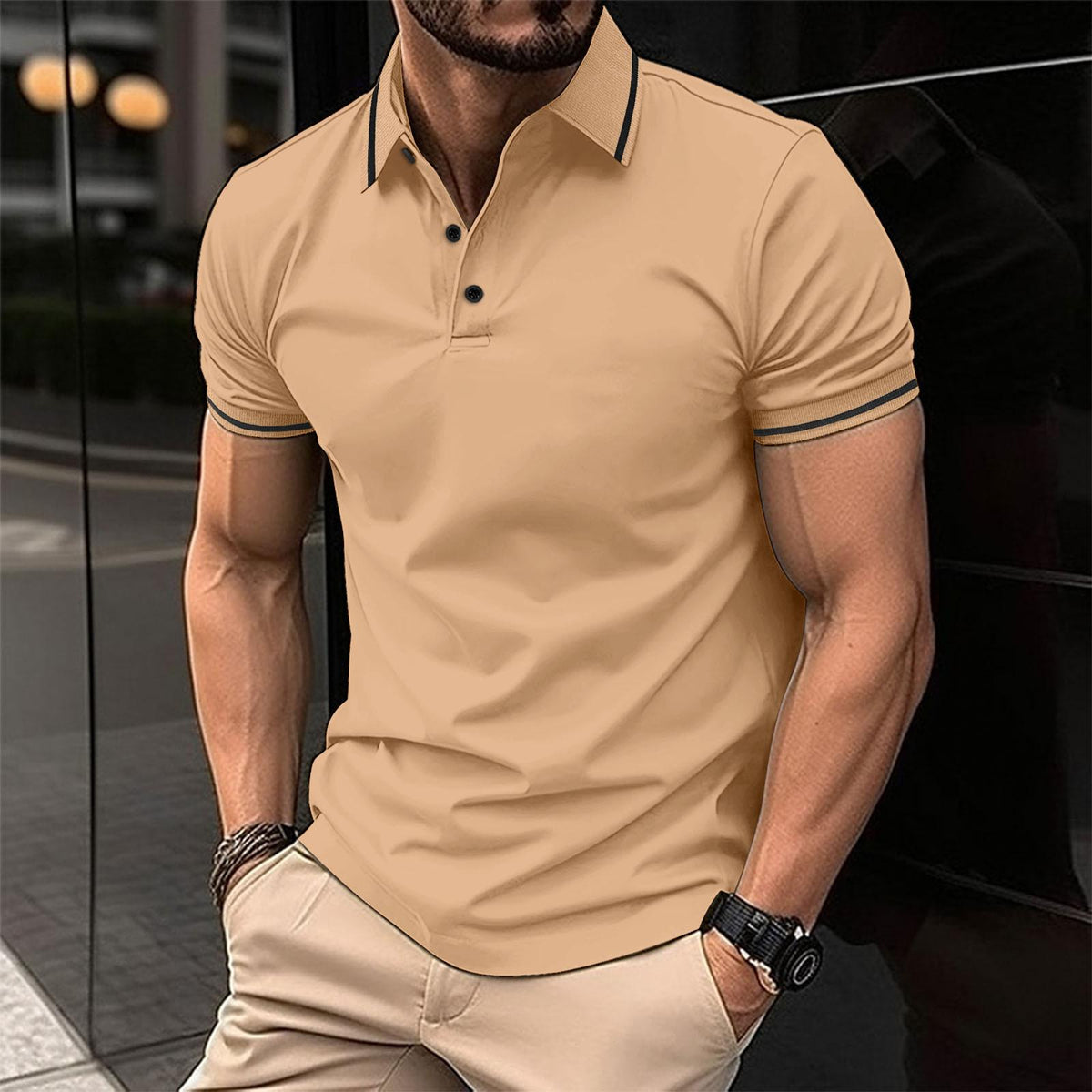 Ademend katoenen poloshirt met korte mouwen voor heren