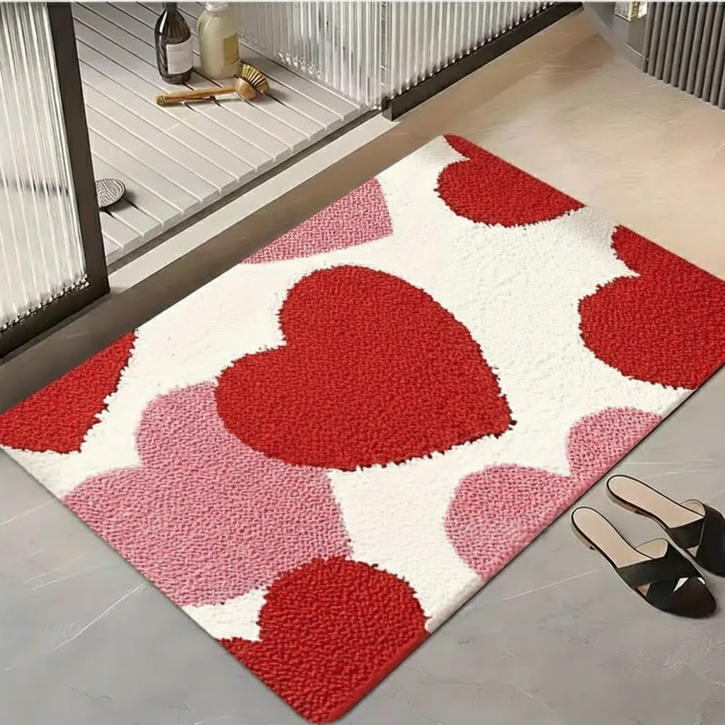 Antislip deurmat van polyester met hartenpatroon