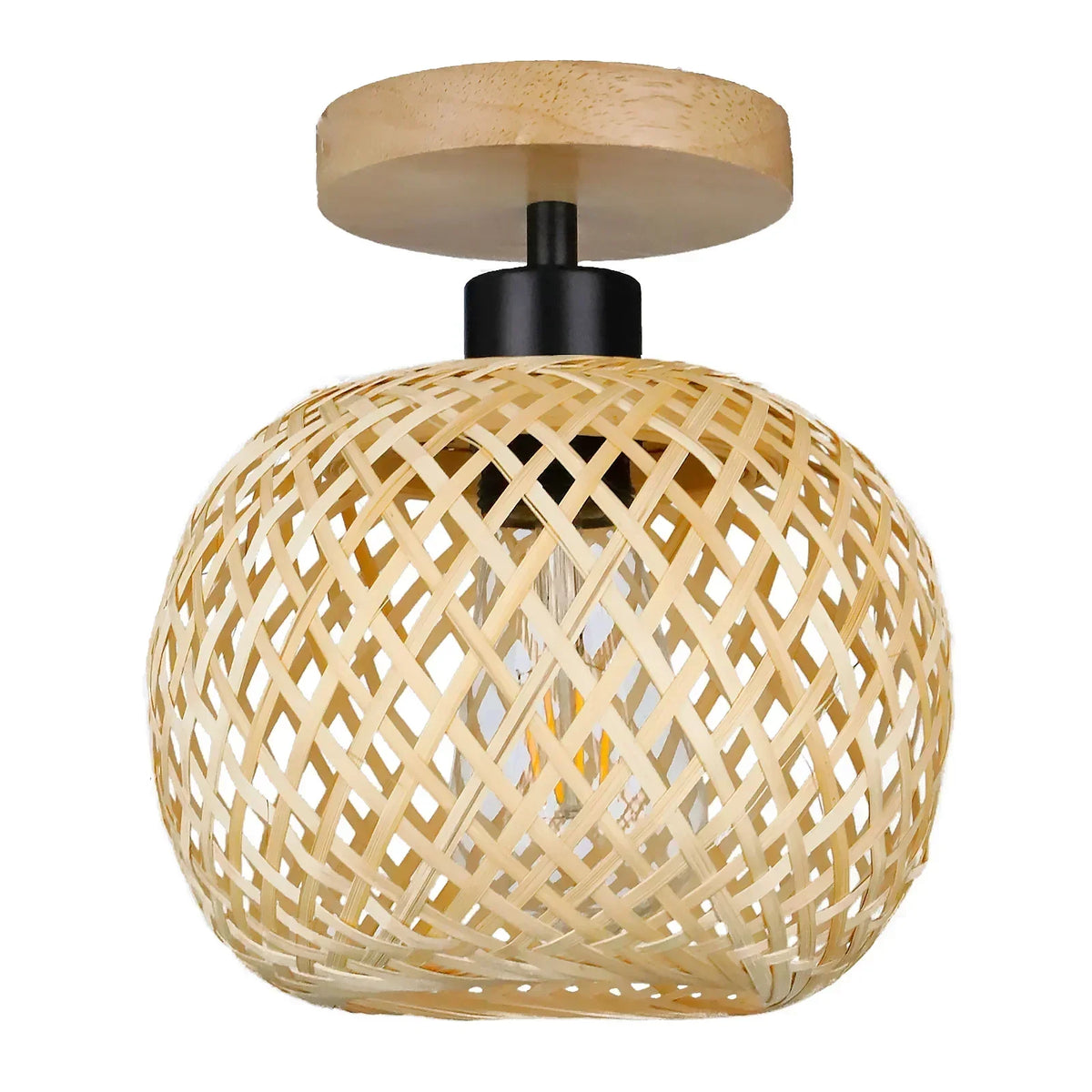 Bamboe plafondlamp | Handgevlochten rotan ledlamp