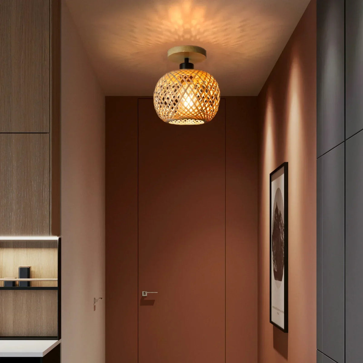 Bamboe plafondlamp | Handgevlochten rotan ledlamp