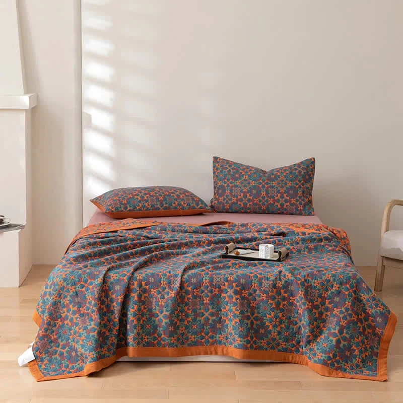 Blauw gedessineerd zeslaags katoenen dekbed