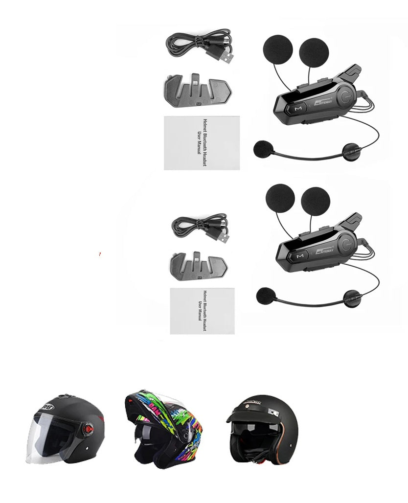 Bluetooth motorhelm intercom - draadloze intercom met 1000 m bereik, handsfree bellen, haarscherp geluid voor 2 rijders voor reizen en avontuur