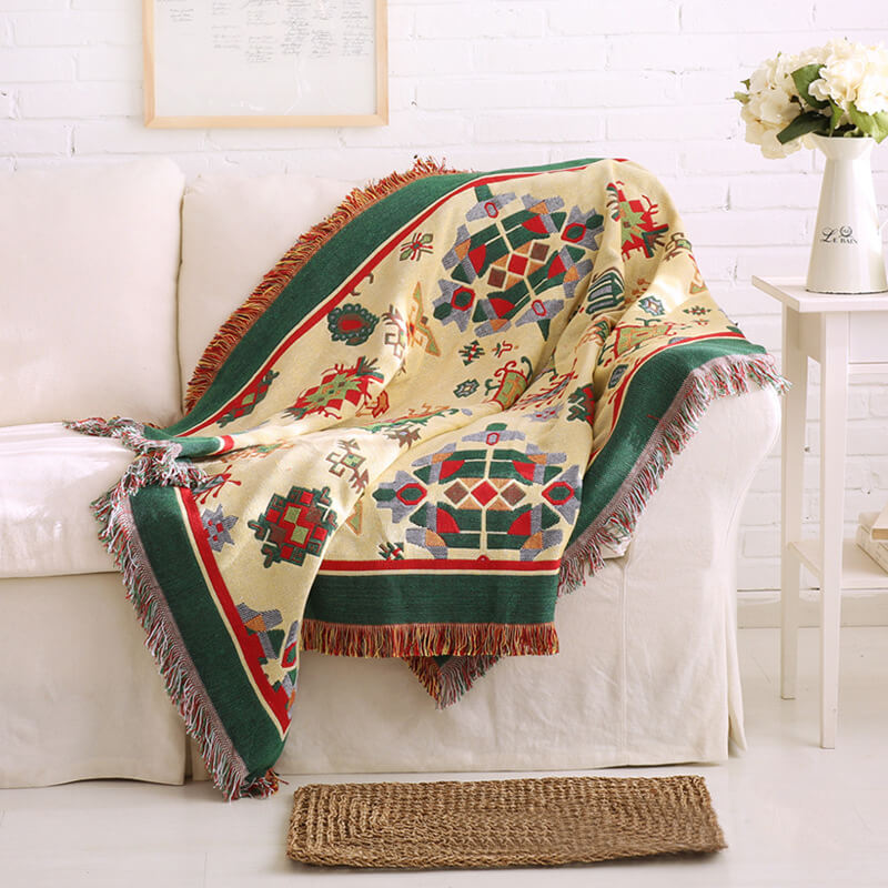 Bohemian gebreid bankplaid met franjes