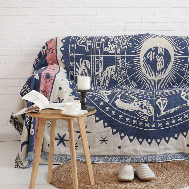 Bohemian gebreid bankplaid met franjes