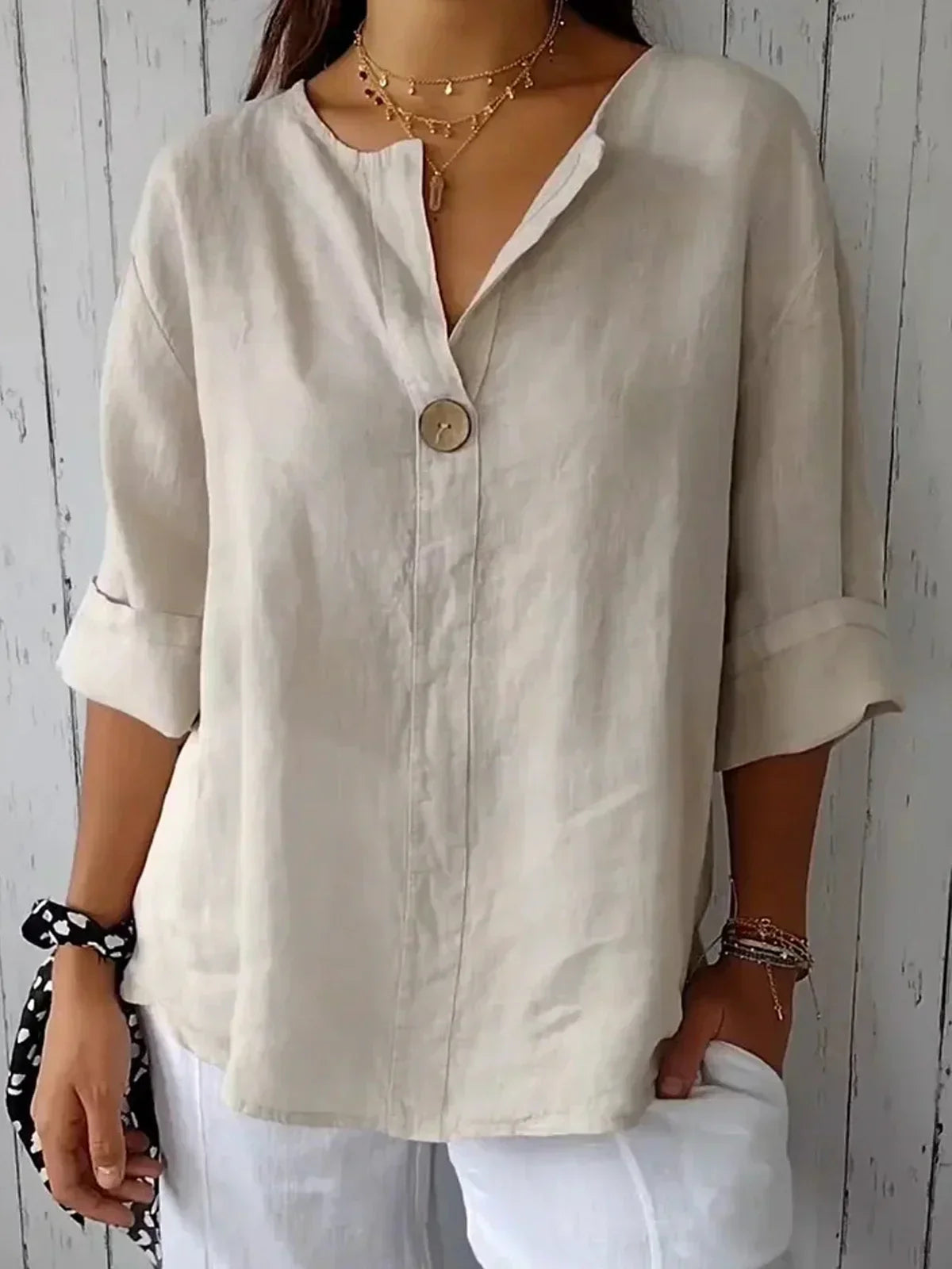 Casual blouse voor dames met V-hals en 3/4-mouwen
