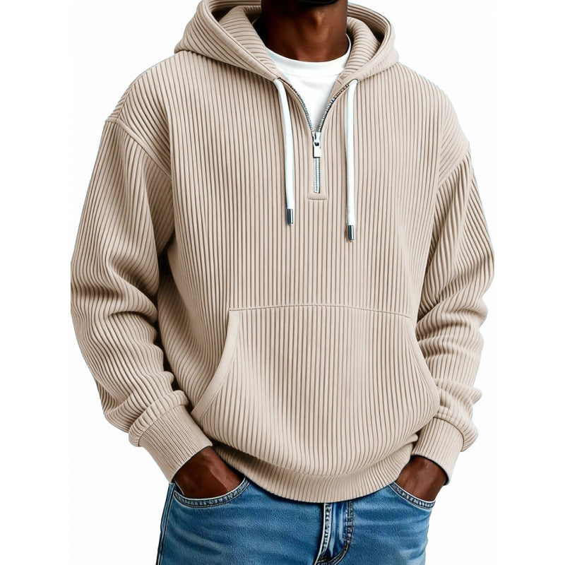 Comfortabele herenhoodie met hoge ritssluiting en zakken