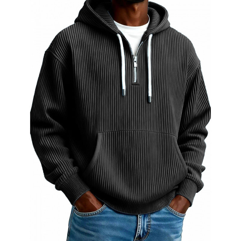 Comfortabele herenhoodie met hoge ritssluiting en zakken