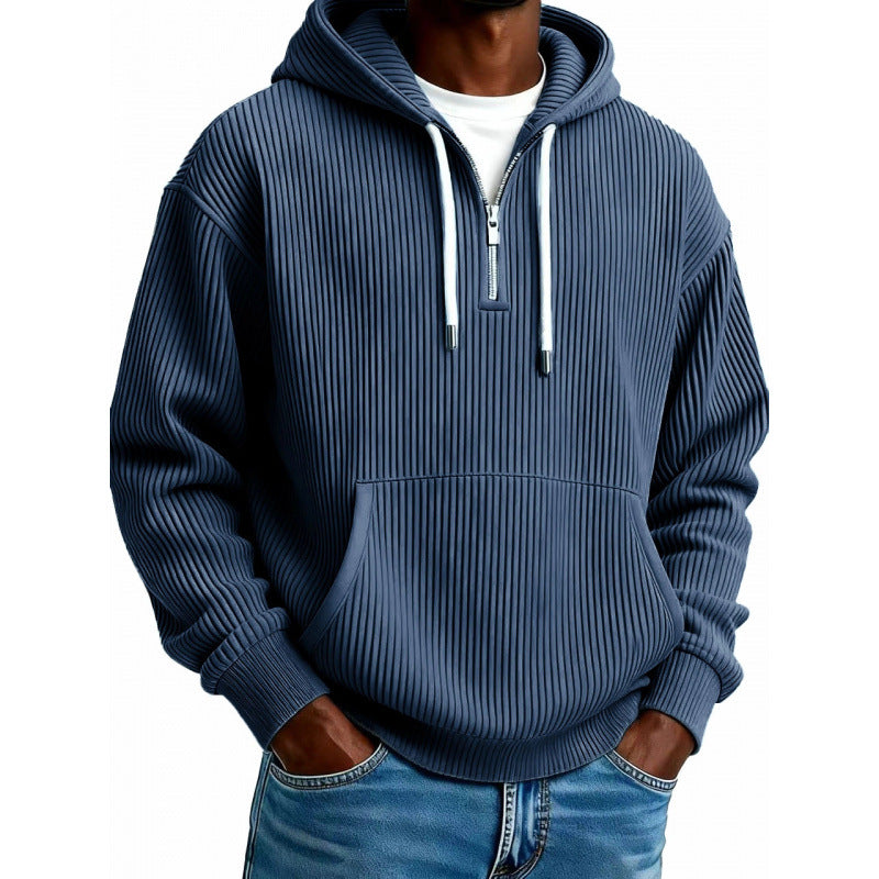 Comfortabele herenhoodie met hoge ritssluiting en zakken