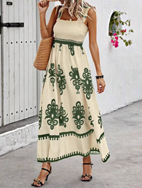 Dames maxi-jurk met gesmokt lijfje
