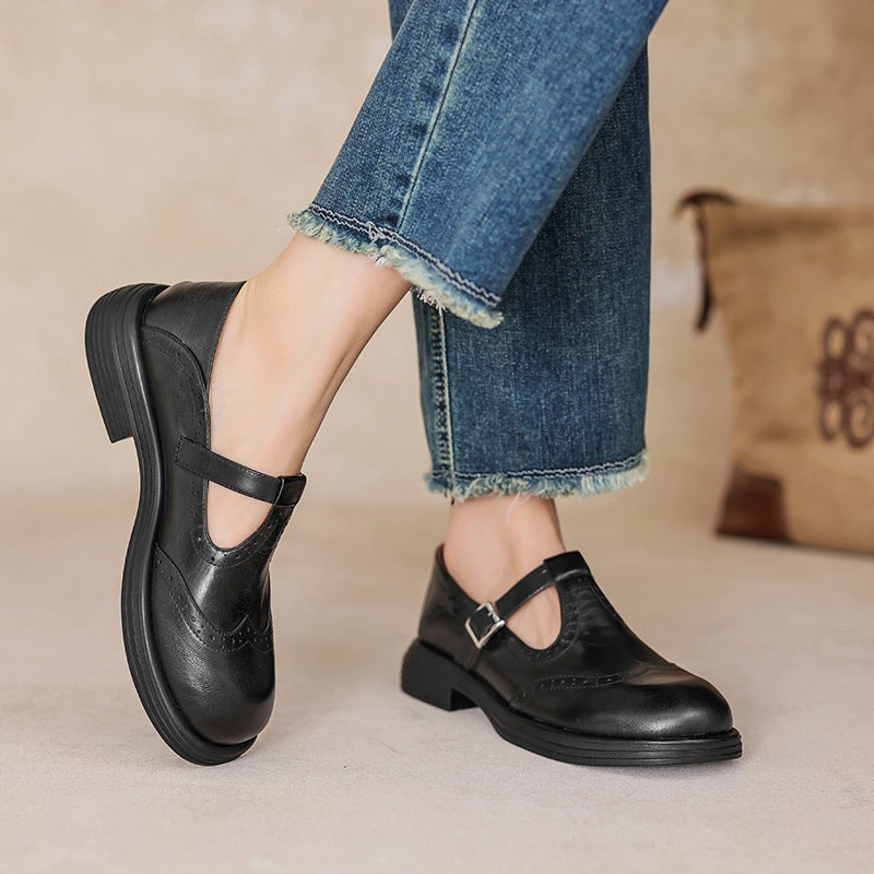Dames T-band schoenen – Gestructureerde look met geperforeerde details