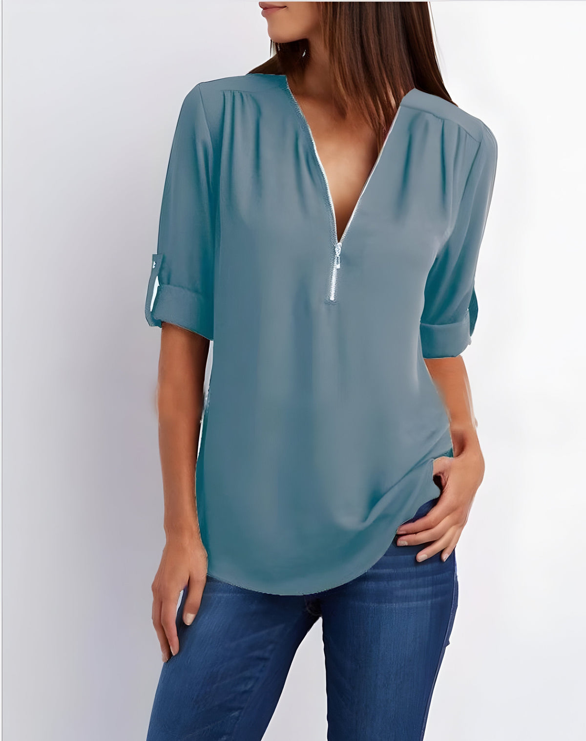 Damesblouse met ritssluiting aan de voorkant