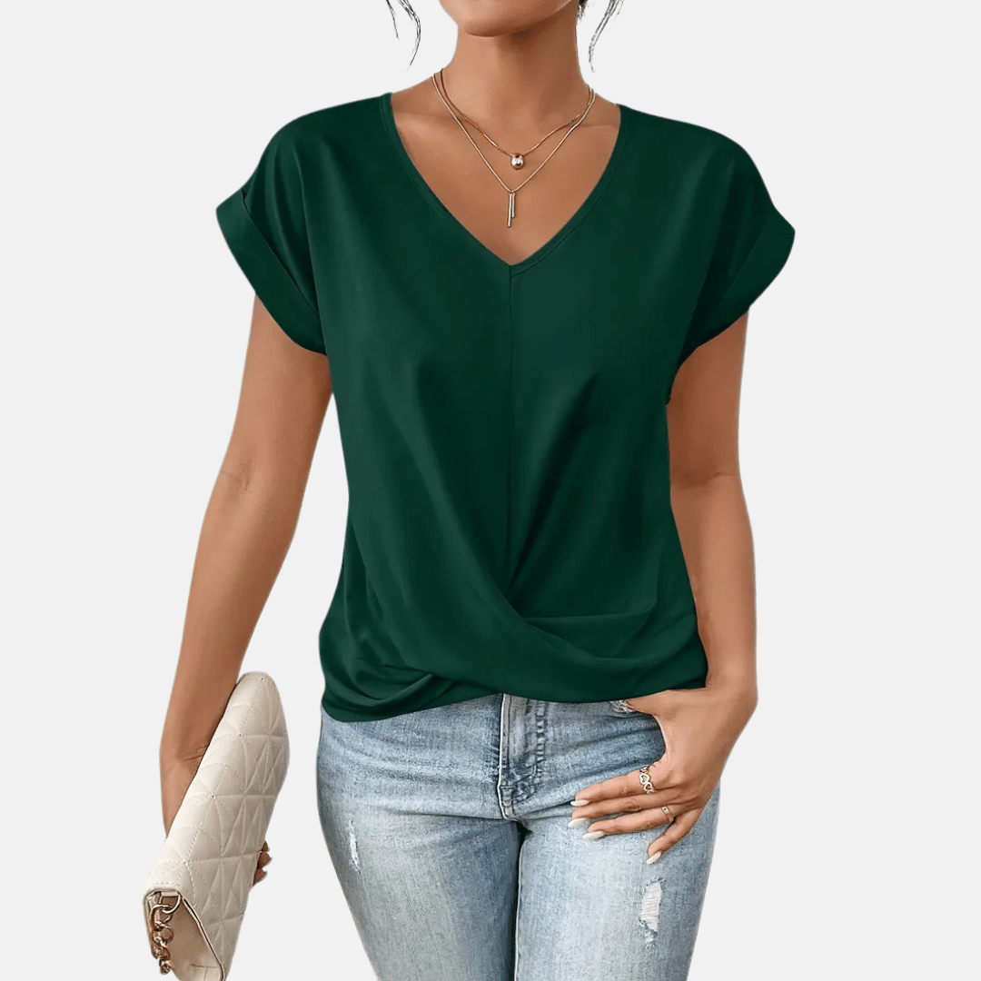 Damesblouse met V-hals en gedrapeerde zoom