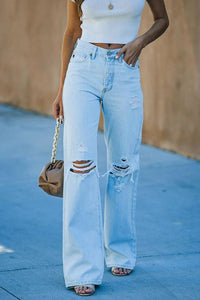 Damesjeans met wijde pijpen in distressed look
