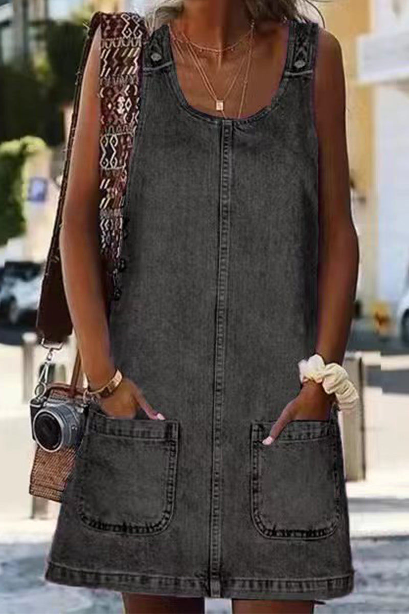 Damesjurk in casual streetwear-stijl met comfortabele U-hals en praktische zakken