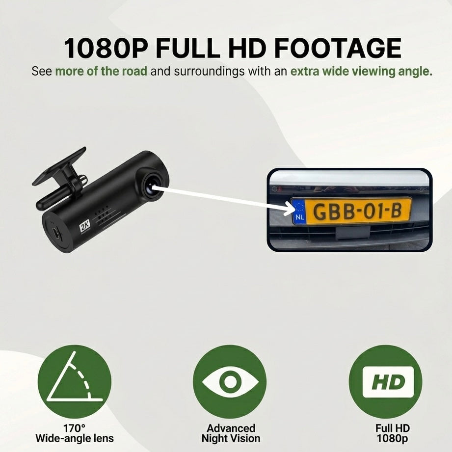 Dashcam voor Auto 1080P | 170° Groothoek | Sony Starvis Nachtzicht | G-Sensor | Spraakmeldingen | Loop Recording