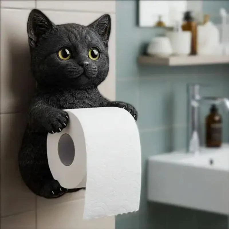 Decoratieve 3D kat toiletpapierhouder van hars voor aan de muur – oranje, grijs, wit, zwart