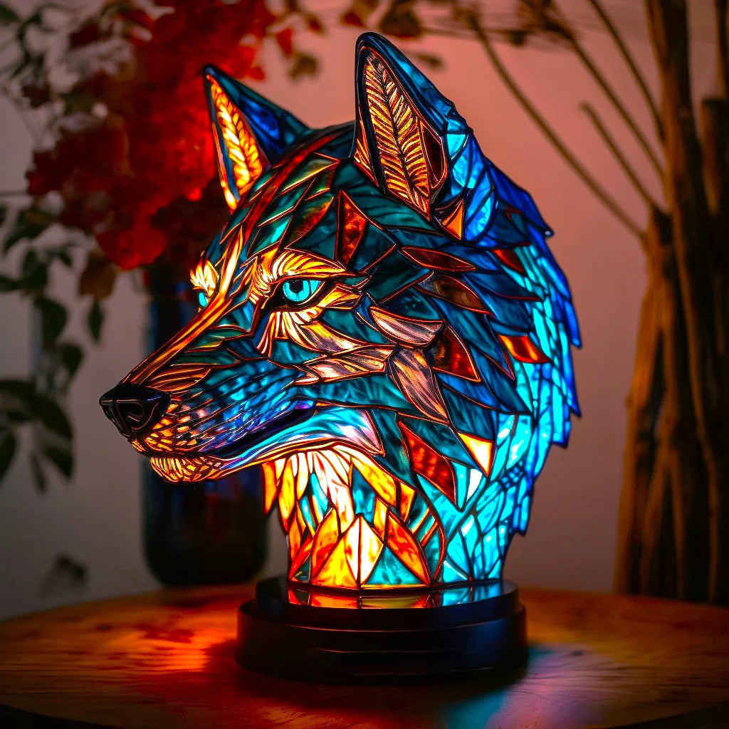 Dieren-tafellamp van glas in lood – Artistieke led-accentlamp met mozaïekdesign