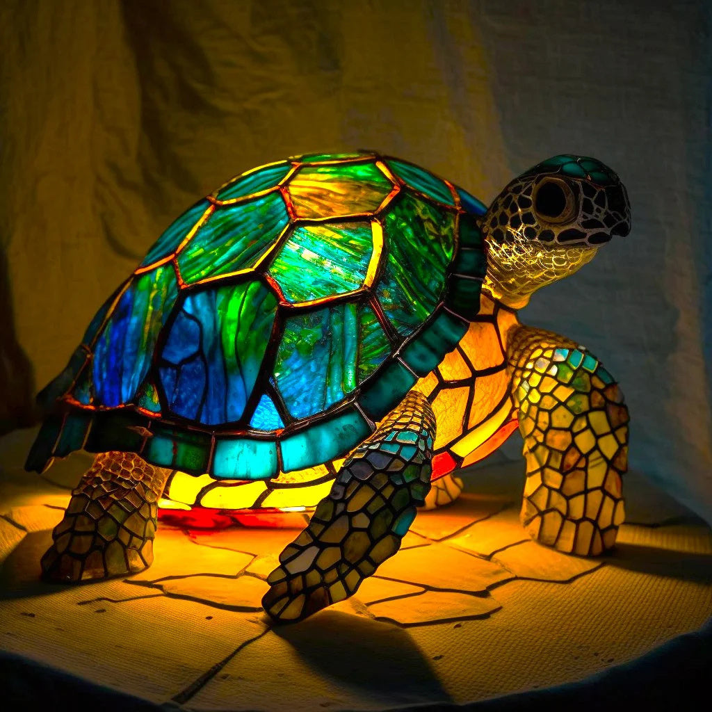 Dieren-tafellamp van glas in lood – Artistieke led-accentlamp met mozaïekdesign