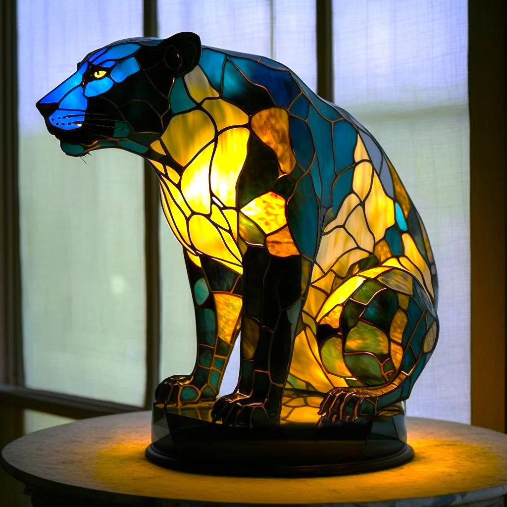 Dieren-tafellamp van glas in lood – Artistieke led-accentlamp met mozaïekdesign