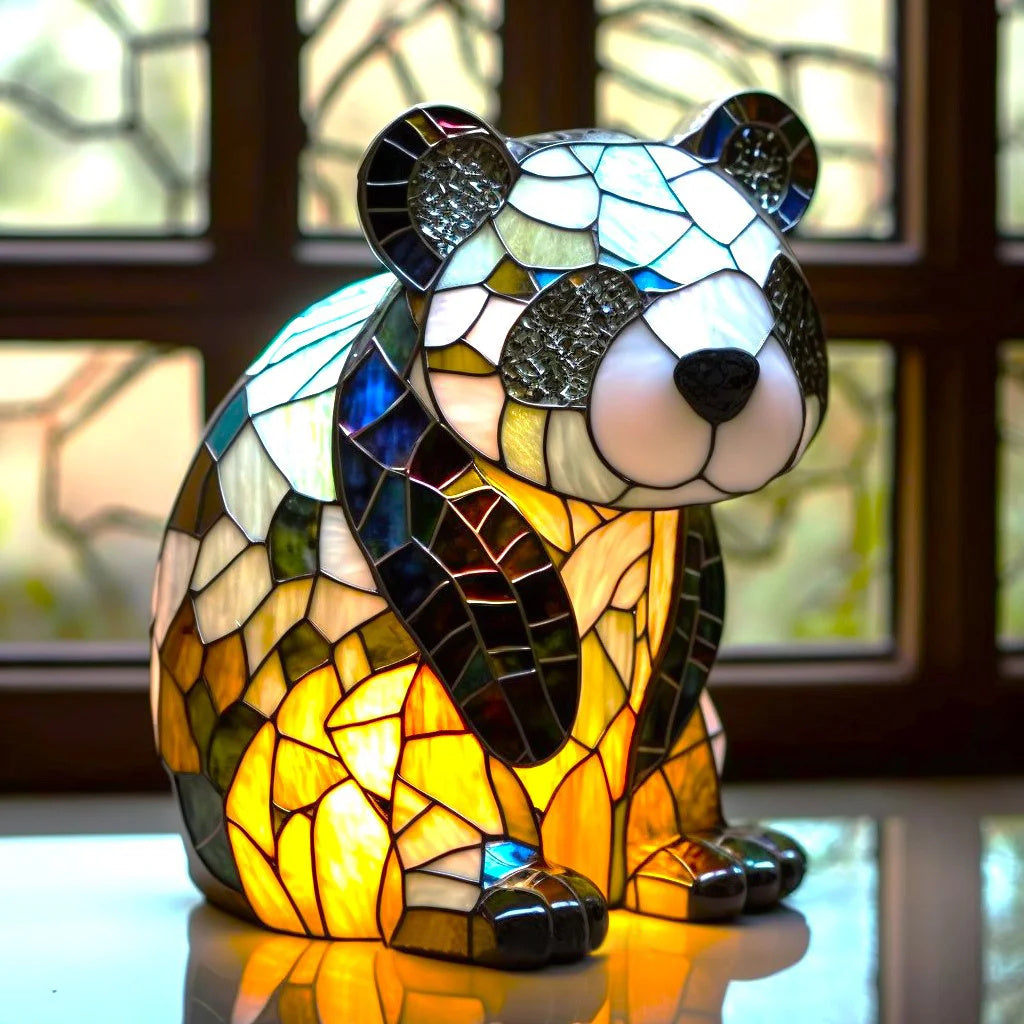Dieren-tafellamp van glas in lood – Artistieke led-accentlamp met mozaïekdesign