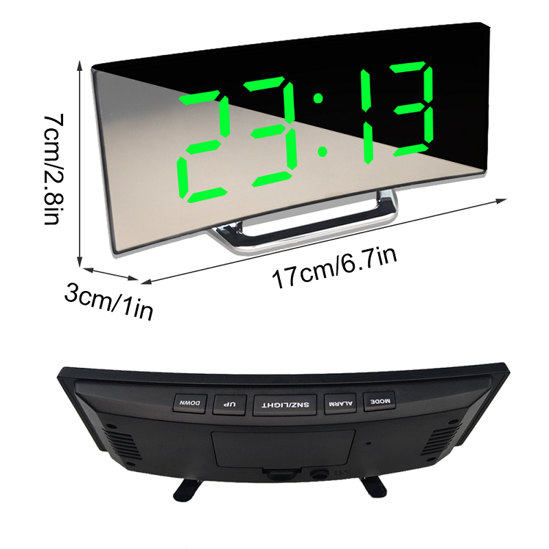 Digitale klok | LED spiegelwekker | Automatisch dimbaar en verblindingsvrij | Gebogen klok