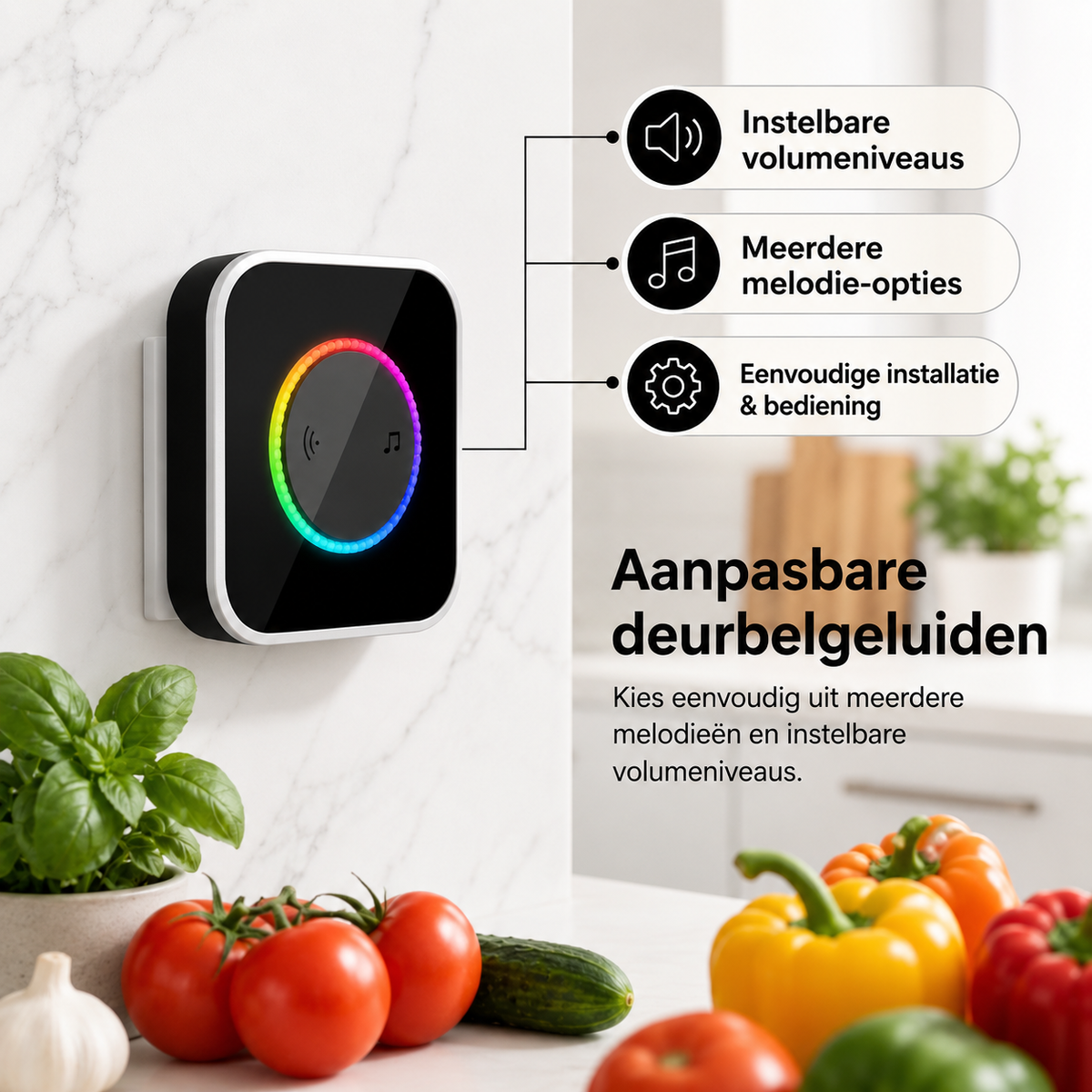 Draadloze deurbel met 7-kleurige ledverlichting